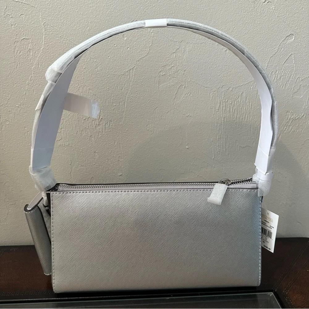 NWT Michael Kors | Vincent Metallic Medium Pouchette Bag With Card Holder $398